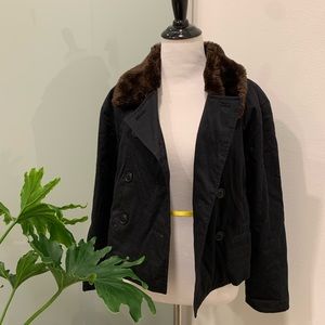 Jcrew faux fur lined crop peacoat jacket fall winter black brown small